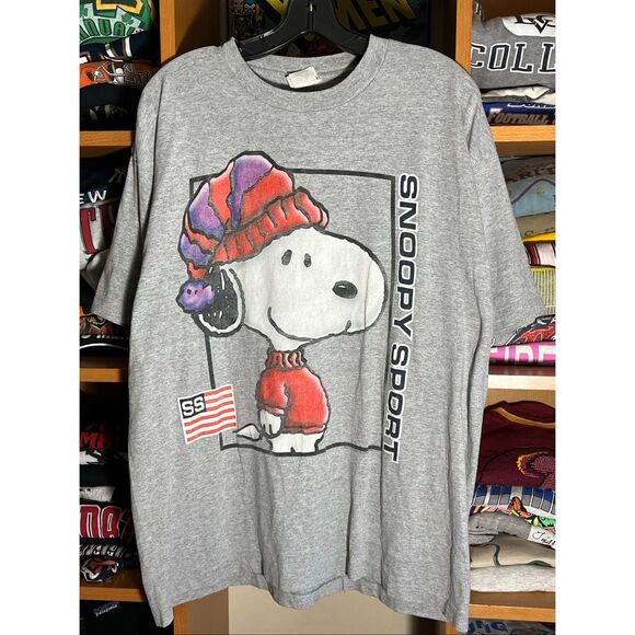 Vintage 90s Peanuts Snoopy Sport Double Sided Tee - Picture 1 of 5